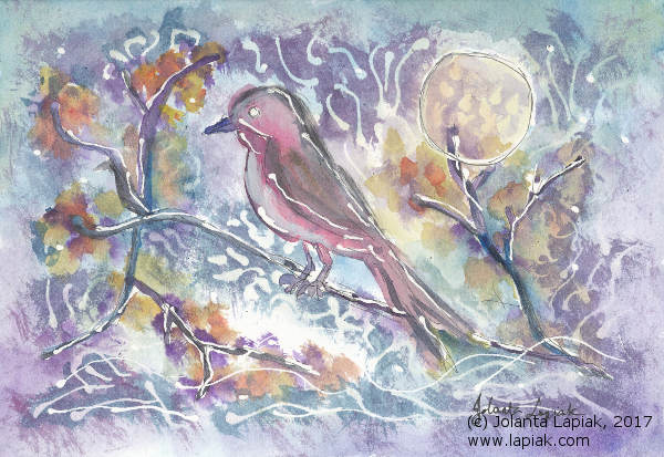 watercolor of moon and bird